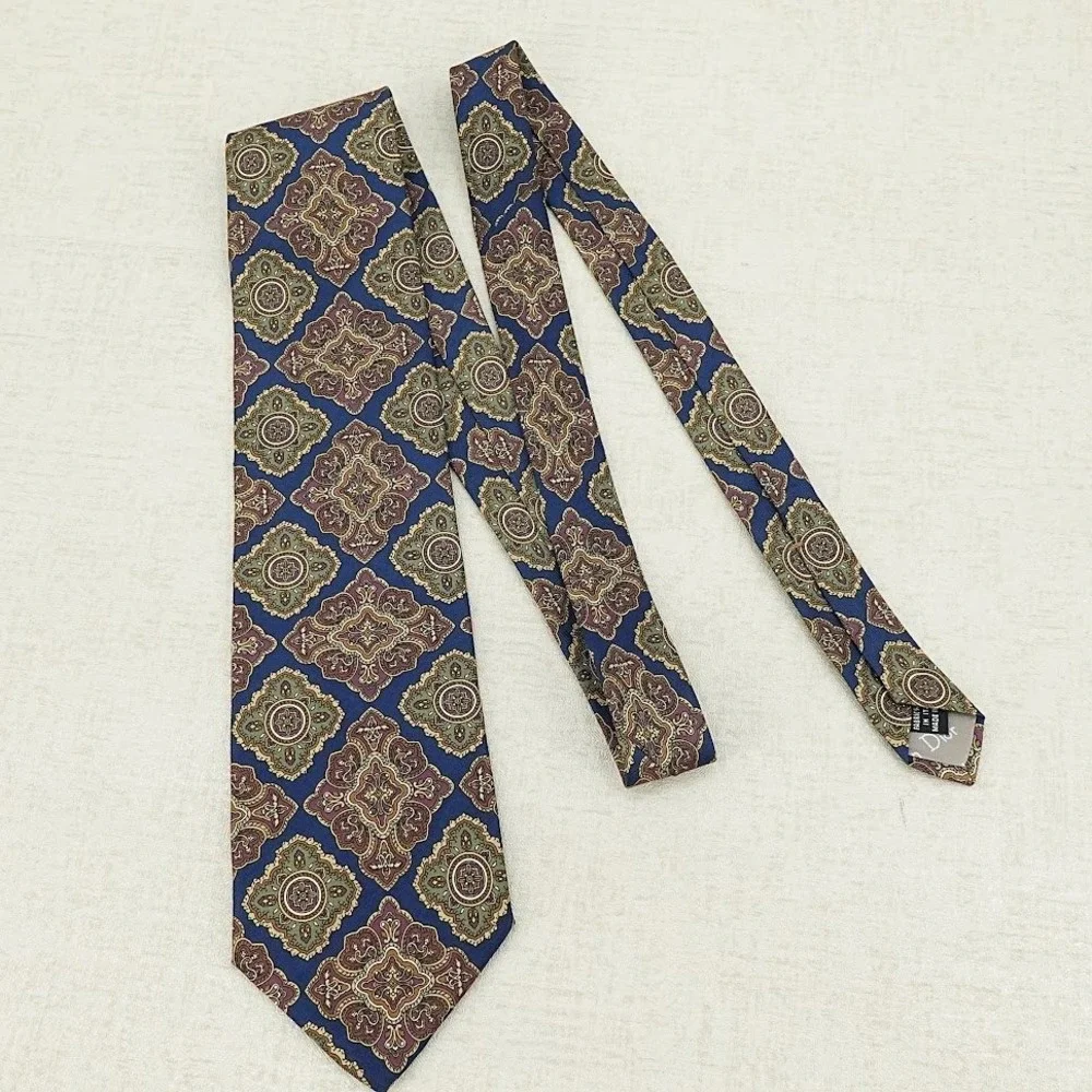 Vintage Christian Dior Monsieur Mens Tie Medallion Print Multi‎ Color USA